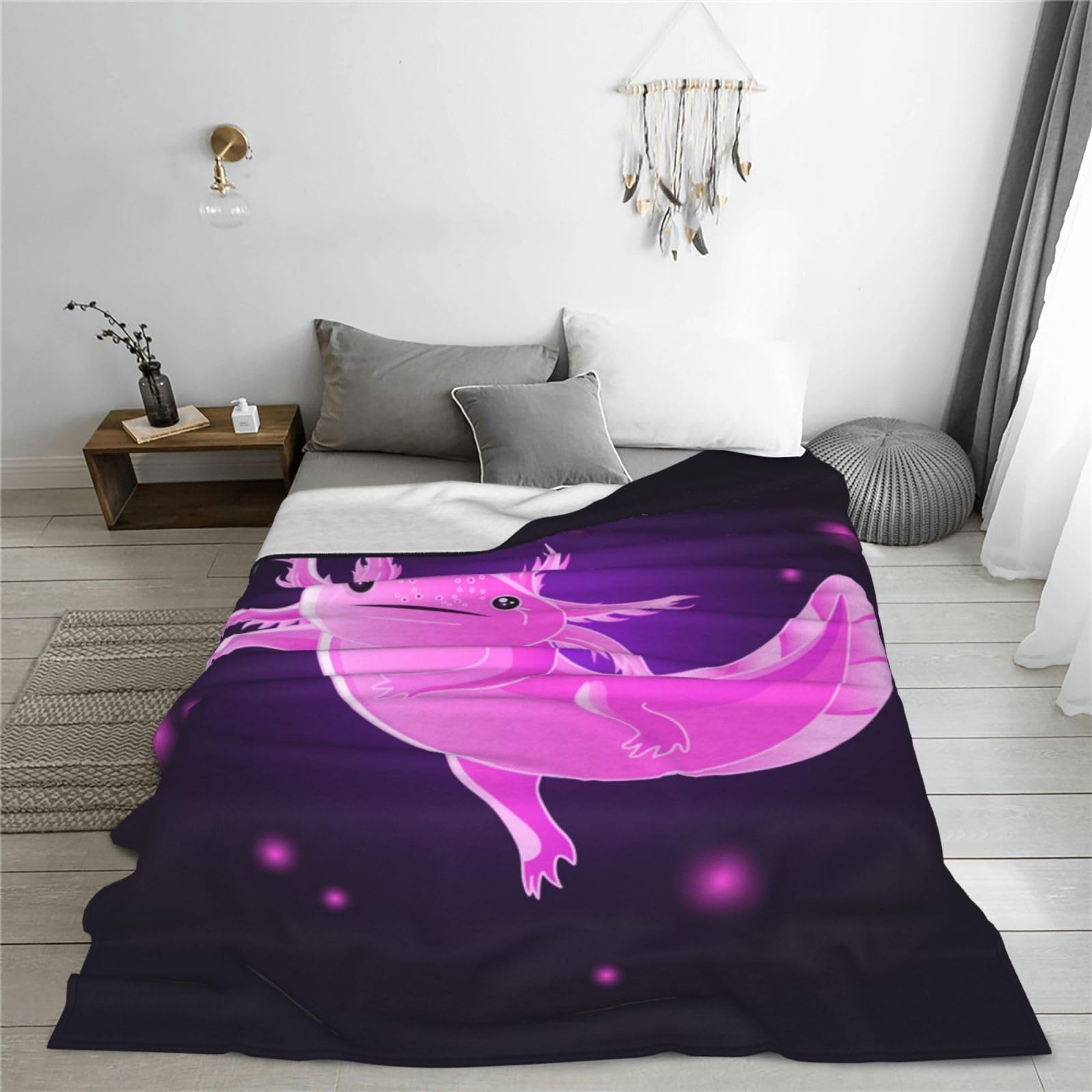 Axolotl Blanket Cute Pink Axolotl Fish Blanket Throw Bedding Room Decor Flannel Blankets for Boys Girls for Sofa Couch Living Room Bed Camping Travel 60"x50" Axolotl Decor Stickers Black Background