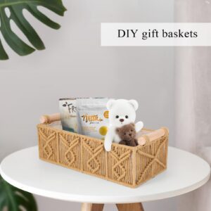 Primepoch Macrame Storage Baskets With Wood Handles, Boho Style Versatile Shelf Basket bins, set of 2 (Khaki)