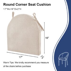 Topotdor Outdoor Chair Cushions Set of 2, Waterproof Patio Chair Cushions for Outdoor Furniture, Round Corner Seat Chair Pads with Ties for Patio Garden Dining Office, 17"x16"x2", Beige