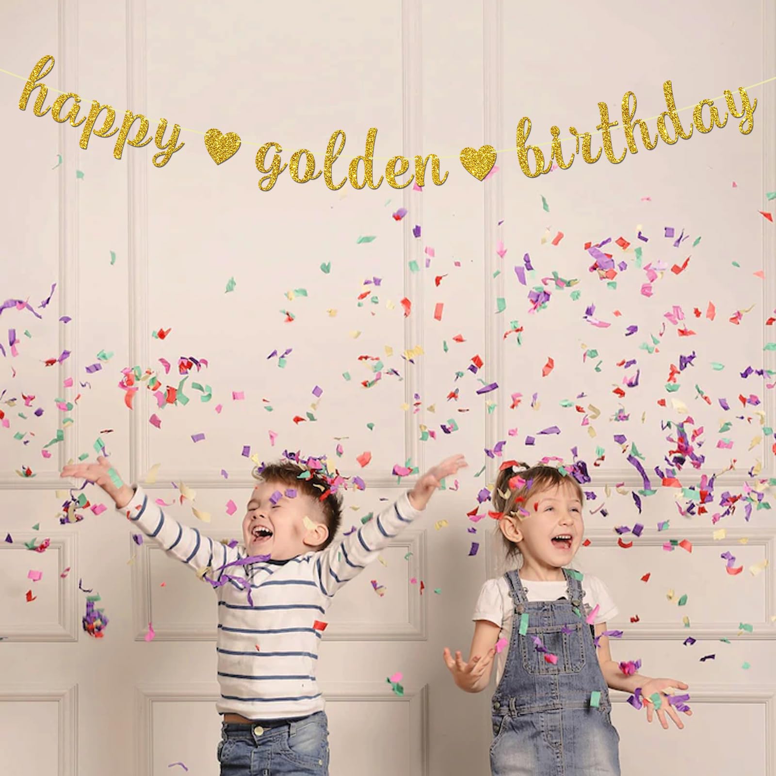 Maicaiffe Happy Golden Birthday Banner - Golden Birthday Party Decor - Stay Golden - Happy Birthday Party Decorations, Gold Glitter