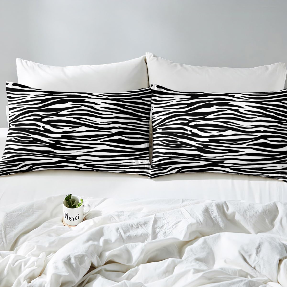 Erosebridal Zebra Print Duvet Cover King Black and White Bedding Sets, Wild Animal Theme Bed Set Safari Wildlife Fur Comforter Cover, Abstract Stripe Bedding Microfiber Super Cozy 3pcs