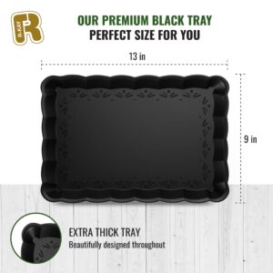 6 Pack Black Plastic Serving Trays - 9 x 13 Party Serving Trays and Platters - Black Serving Tray - Black Serving Platter Tray for Party