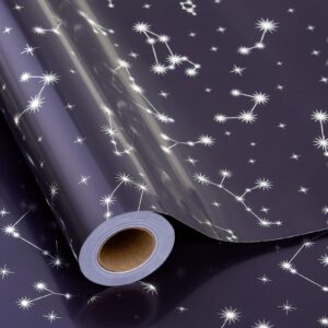 maypluss reversible cosmic galaxy gift wrap - 17.3in * 32.8 ft - navy blue vibrant starry star shine outer space planetary pattern roll gift wrapping paper for birthday, wedding, party diy craft