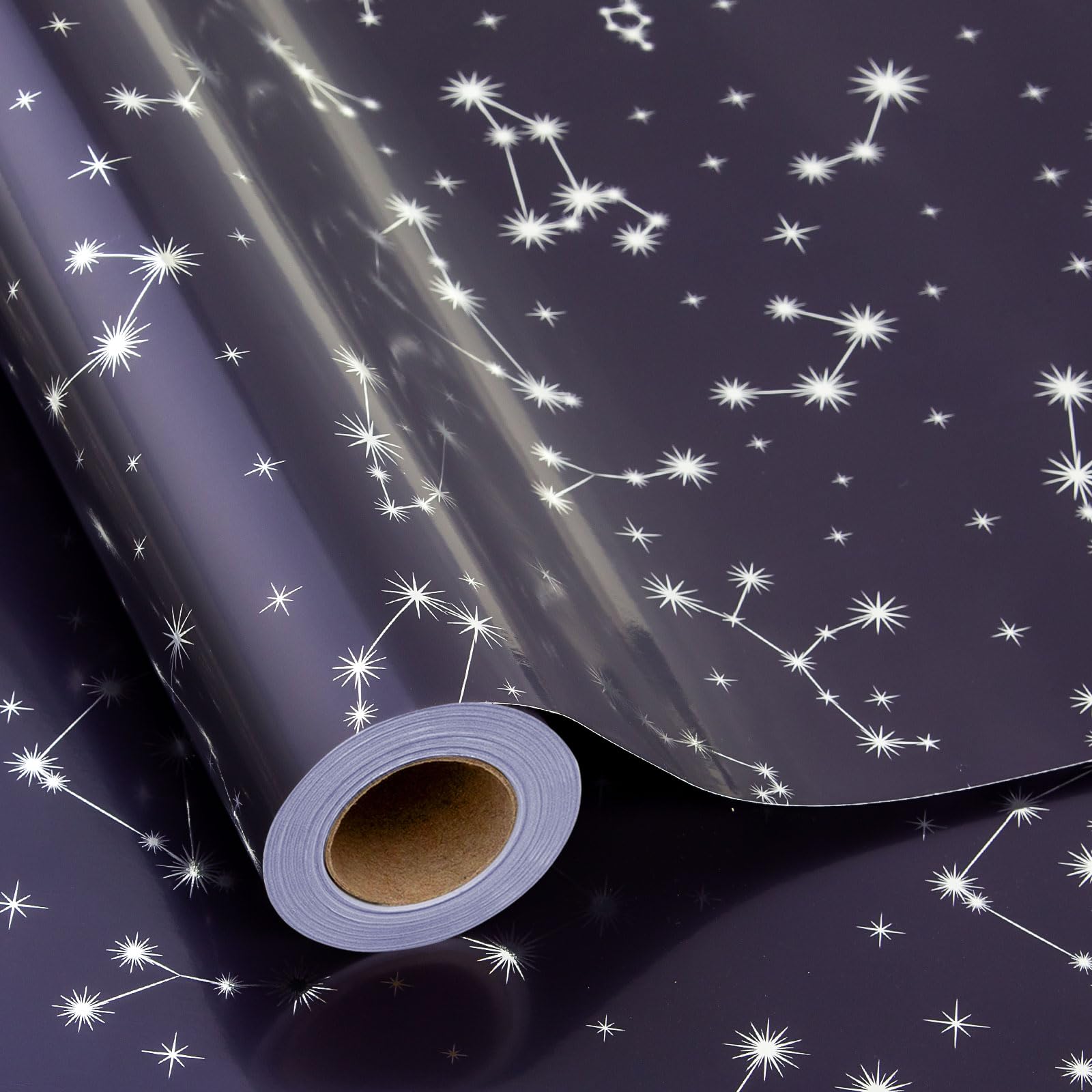 MAYPLUSS Reversible Cosmic Galaxy Gift Wrap - 17.3in * 32.8 Ft - Navy Blue Vibrant Starry Star Shine Outer Space Planetary Pattern Roll Gift Wrapping Paper for Birthday, Wedding, Party DIY Craft