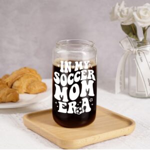 Fairy's Gift Soccer Mom Iced Coffee Cup, Soccer Mom Gifts, 16 oz Coffee Glass Cups with Lids Straws, Soccer Mom Essentials - Soccer Mom Era - Christmas, Birthday Gifts for Soccer Mom, Football Mom