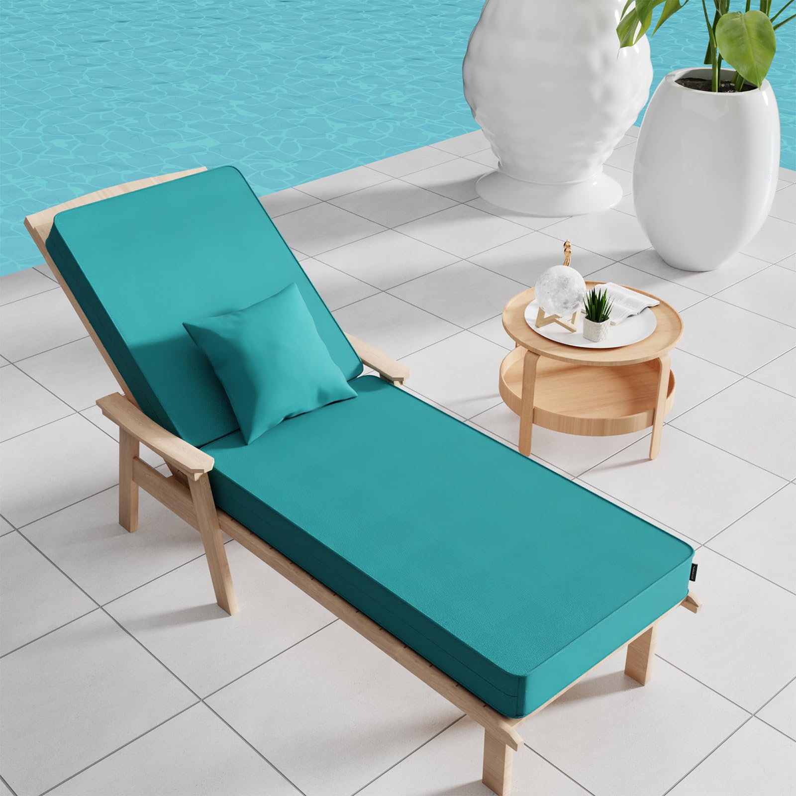 AOFEITE Outdoor Water-Resistant Olefin Chaise Lounge Cushions with Pillow, Weather and Fade Resistant Patio Furniture Lounge Chair Cushion Ideal for Patio, Lawn, Garden, Turquoise, 80"L x 26"W x 5"T