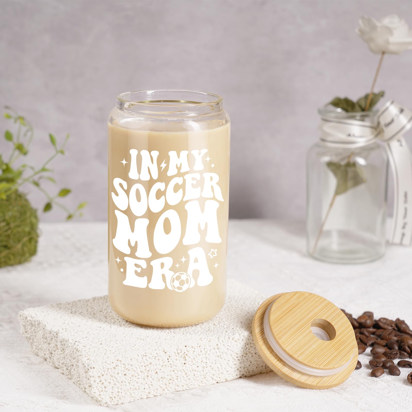 Fairy's Gift Soccer Mom Iced Coffee Cup, Soccer Mom Gifts, 16 oz Coffee Glass Cups with Lids Straws, Soccer Mom Essentials - Soccer Mom Era - Christmas, Birthday Gifts for Soccer Mom, Football Mom