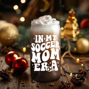 Fairy's Gift Soccer Mom Iced Coffee Cup, Soccer Mom Gifts, 16 oz Coffee Glass Cups with Lids Straws, Soccer Mom Essentials - Soccer Mom Era - Christmas, Birthday Gifts for Soccer Mom, Football Mom