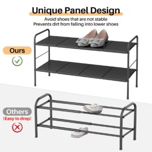 Prevent Soil Detachment Easy to Clean Expandable Shoe Rack, 2 Tier Adjustable Metal Small Shoe Rack for Closet Door Entrance,Shoe Storage Shelves Shoe Racks Organizer for Entryway,Garage,Hallway