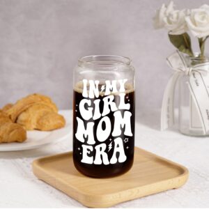 Fairy's Gift Girl Mom Gifts, Girl Mom Iced Coffee Cup, Cute 16 oz Coffee Glass Cups with Lids Straws - in My Girl Mom Era - Gifts for New Mom, Christmas, Birthday Gifts for Expecting Mom, Girl Mama