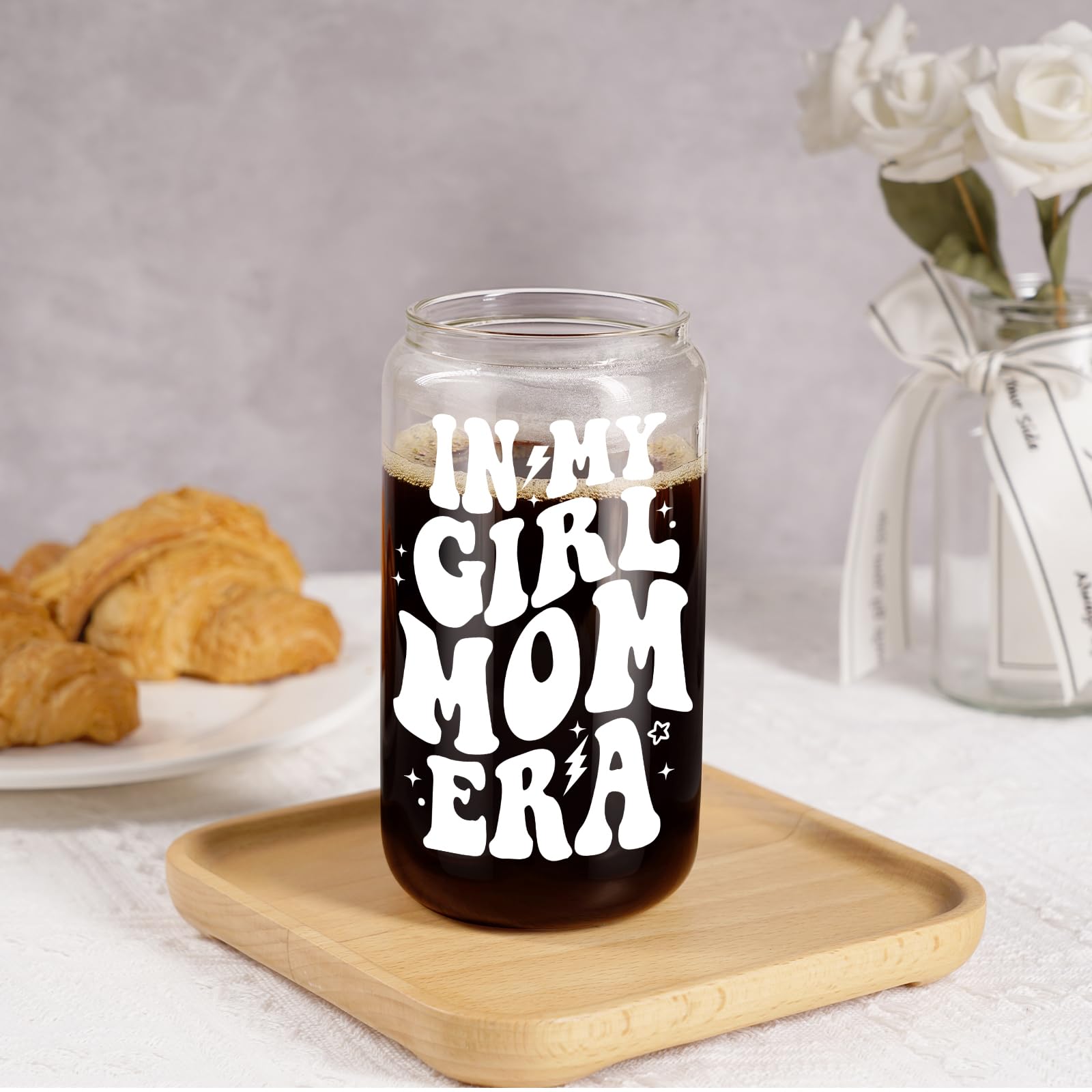 Fairy's Gift Girl Mom Gifts, Girl Mom Iced Coffee Cup, Cute 16 oz Coffee Glass Cups with Lids Straws - in My Girl Mom Era - Gifts for New Mom, Christmas, Birthday Gifts for Expecting Mom, Girl Mama