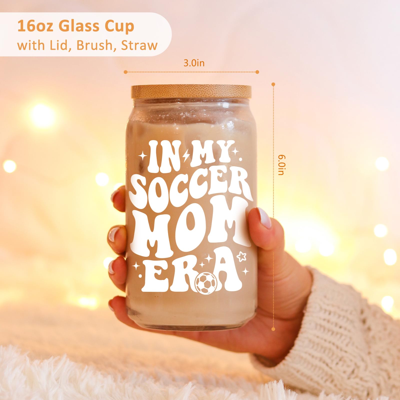 Fairy's Gift Soccer Mom Iced Coffee Cup, Soccer Mom Gifts, 16 oz Coffee Glass Cups with Lids Straws, Soccer Mom Essentials - Soccer Mom Era - Christmas, Birthday Gifts for Soccer Mom, Football Mom