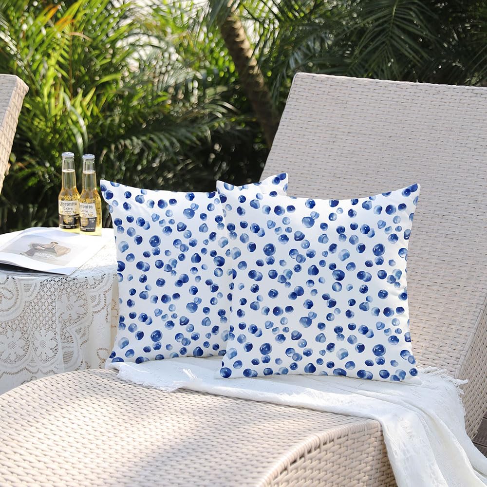 DFXSZ Outdoor Pillow Covers 16x16 Inch Set of 2 Blue Polka Dot Decor Waterproof Throw Pillow Covers Farmhouse Outdoor Waterproof Pillow Covers Decor for Patio Funiture Garden Sofa Couch