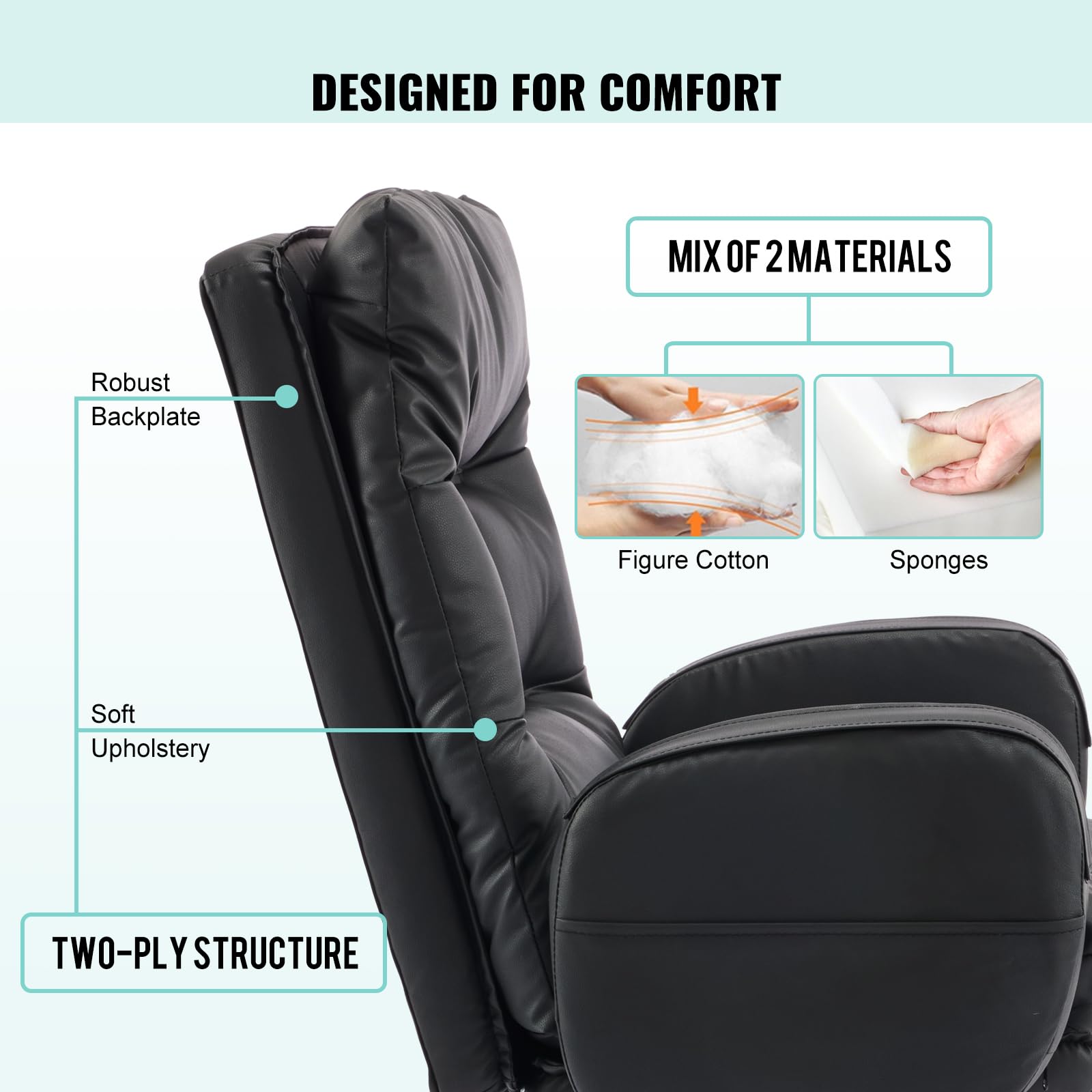 Belandi Home Office Chair with Footrest, High-Back PU Leather Computer Desk Chair, Executive Rolling Swivel Chairs with Leg Rest and Double Thick Cushion, Black Office Chair (Black)