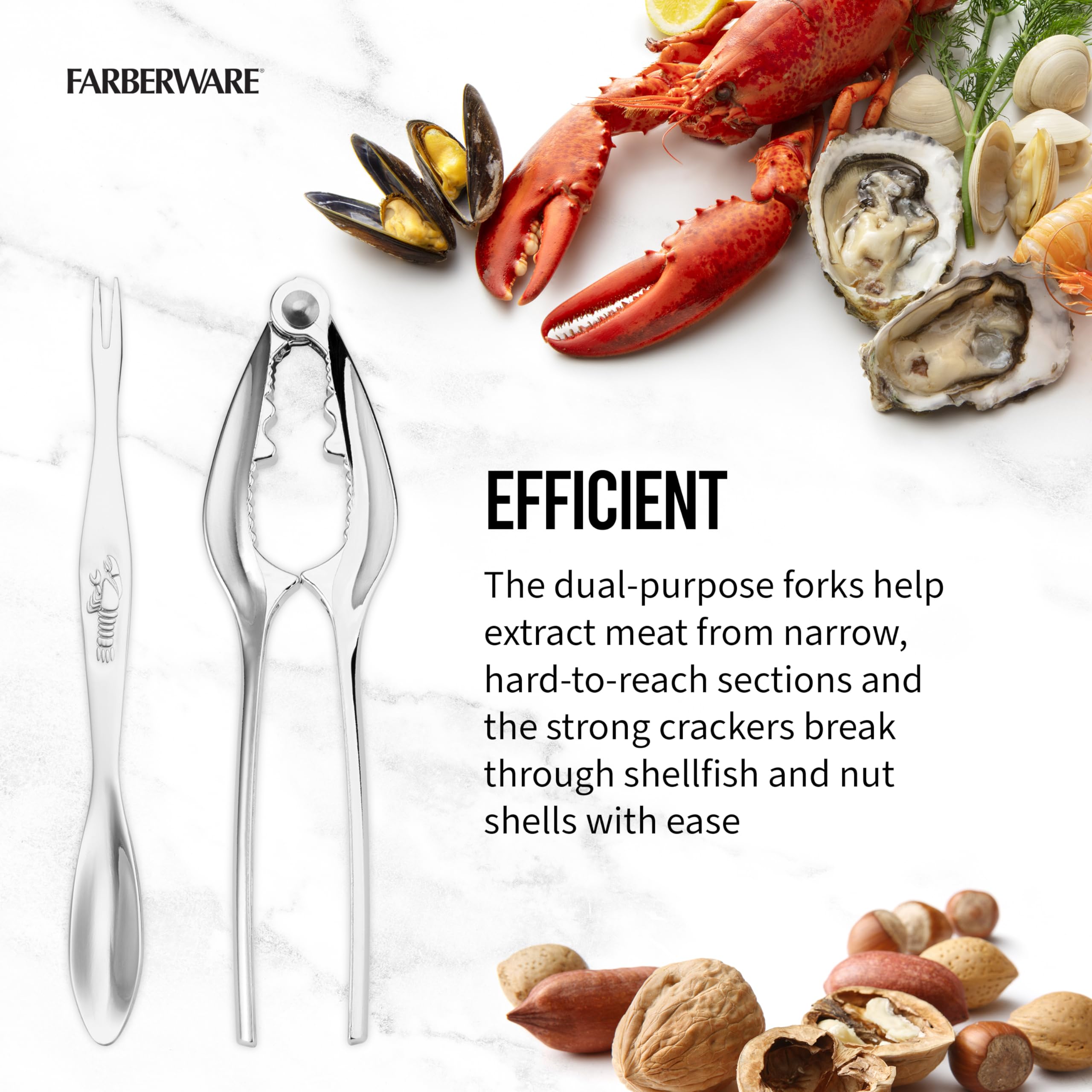 Farberware Set Includes Stainless Steel Scoop with Forks and Nutcrackers, Ideal for Effortlessly Cracking Shells and Removing Meat from Seafood or Nuts, Set of 6