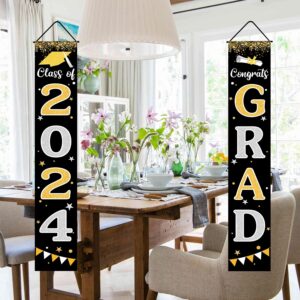 Graduation Decorations 2024 GRAD Banner Black Graduation Party Decorations 2024 Porch Door Welcome Banners For Class School