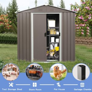 Tzou Outdoor Metal Storage Shed with Window 8ft x 4ft Aluminum Frames Outdoor Storing Tools for Patio Lawn Backyard Trash Cans Grey One Size