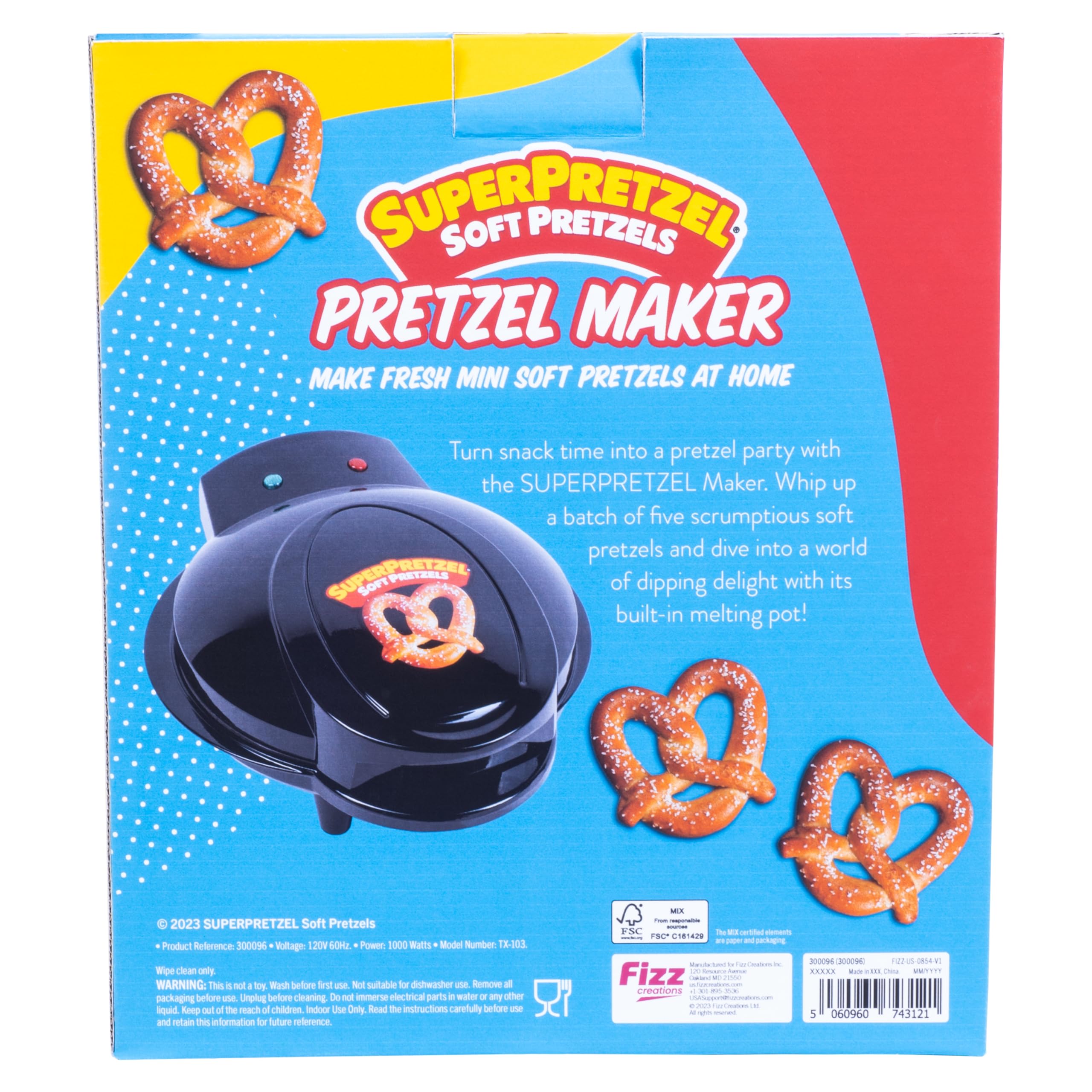 SUPERPRETZEL Pretzel Maker. Soft Pretzel Maker with Cheese Melting Compartment. Creates up to 5 Delicious, Warm Soft Pretzels in Minutes. Officially Licensed SUPERPRETZEL Machine from Fizz Creations.