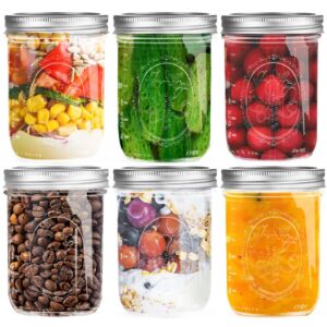 miuyhji wide mouth mason jars 16 oz with lids [6 pack], canning jars with metal airtight lids and bands, 16 oz glass jars for fermenting, pickling, freezing, preserving, meal prep, jar décor