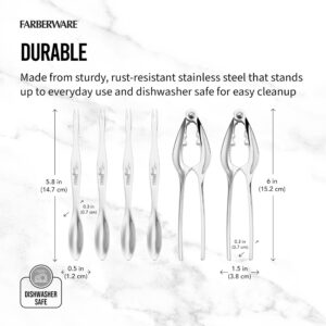 Farberware Set Includes Stainless Steel Scoop with Forks and Nutcrackers, Ideal for Effortlessly Cracking Shells and Removing Meat from Seafood or Nuts, Set of 6