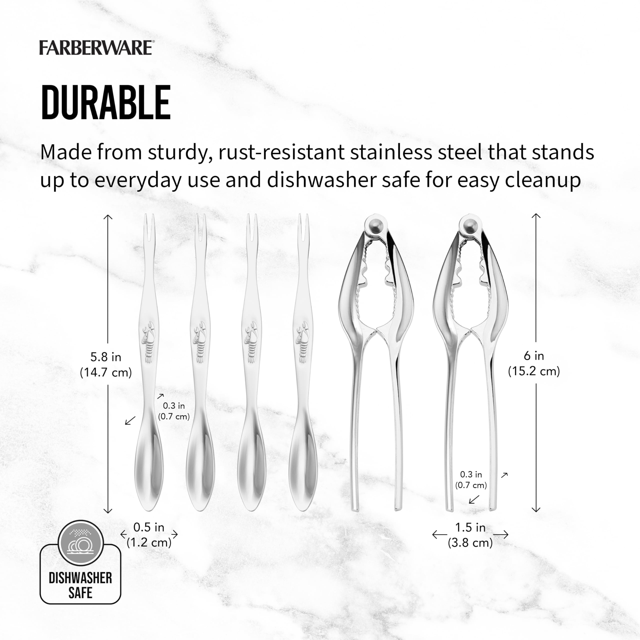 Farberware Set Includes Stainless Steel Scoop with Forks and Nutcrackers, Ideal for Effortlessly Cracking Shells and Removing Meat from Seafood or Nuts, Set of 6