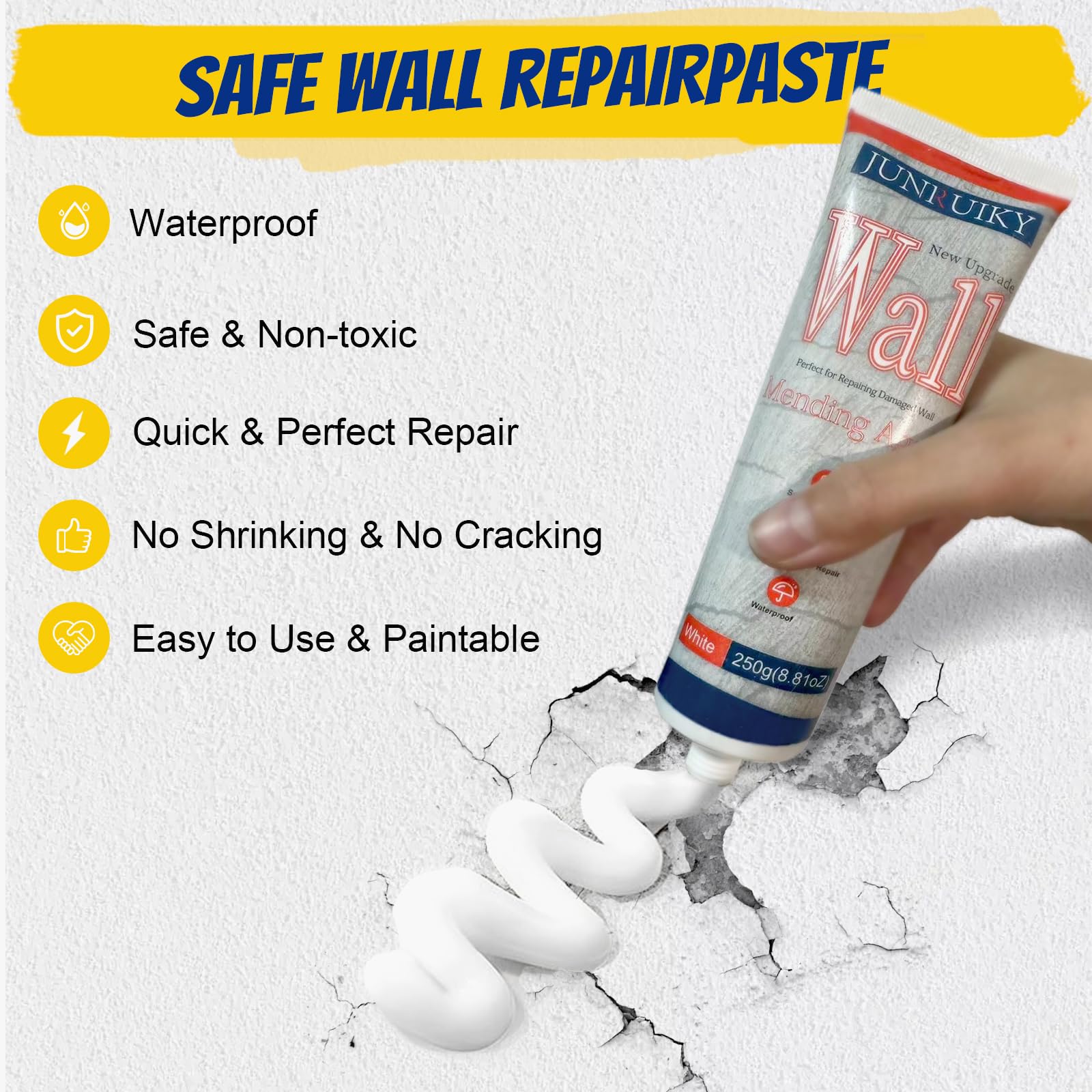 1pcs 250g Drywall Repair Kit, Wall Spackle Repair Paste with Scraper, Wall Mending Agent Quick and Easy Solution to Fill The Holes for Home Wall, Plaster Dent Repair and Wood Scratch Repair(White)