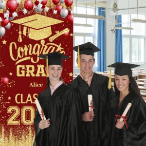 XHCYGWY Maroon and Gold Graduation Decorations Class of 2024 Banner Personalized Graduation Door Cover with 52 Alphabets Stickers,Congrats Grad 2024 Graduation Party