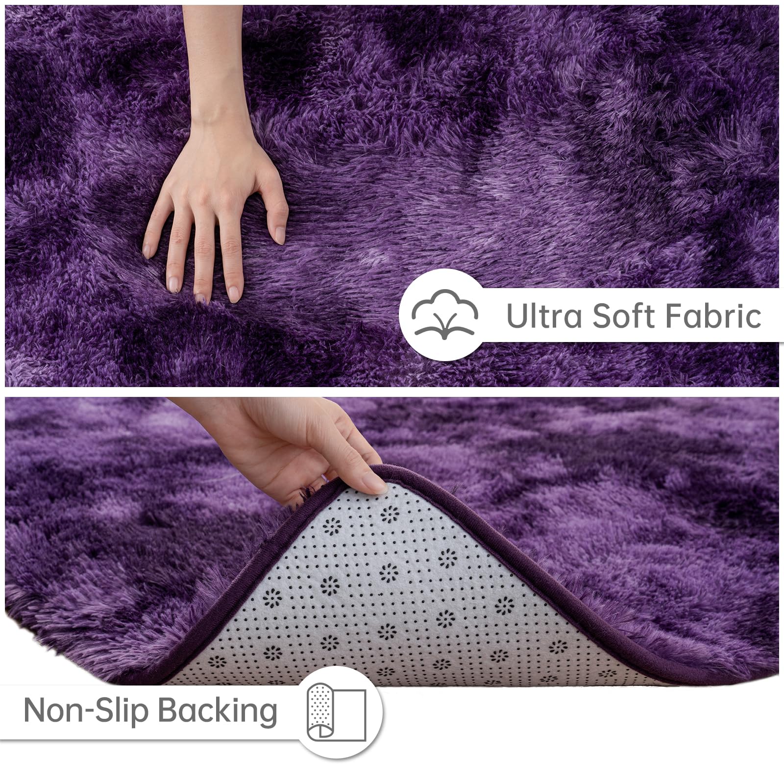 Goideal Fluffy Area Rug for Living Room Bedroom, 4 x 6 Tie-Dyed Grape Purple Rug Fuzzy Non-Slip Modern Carpet Ultra Soft Faux Fur Rugs for Dorm Kids Room Home Decor