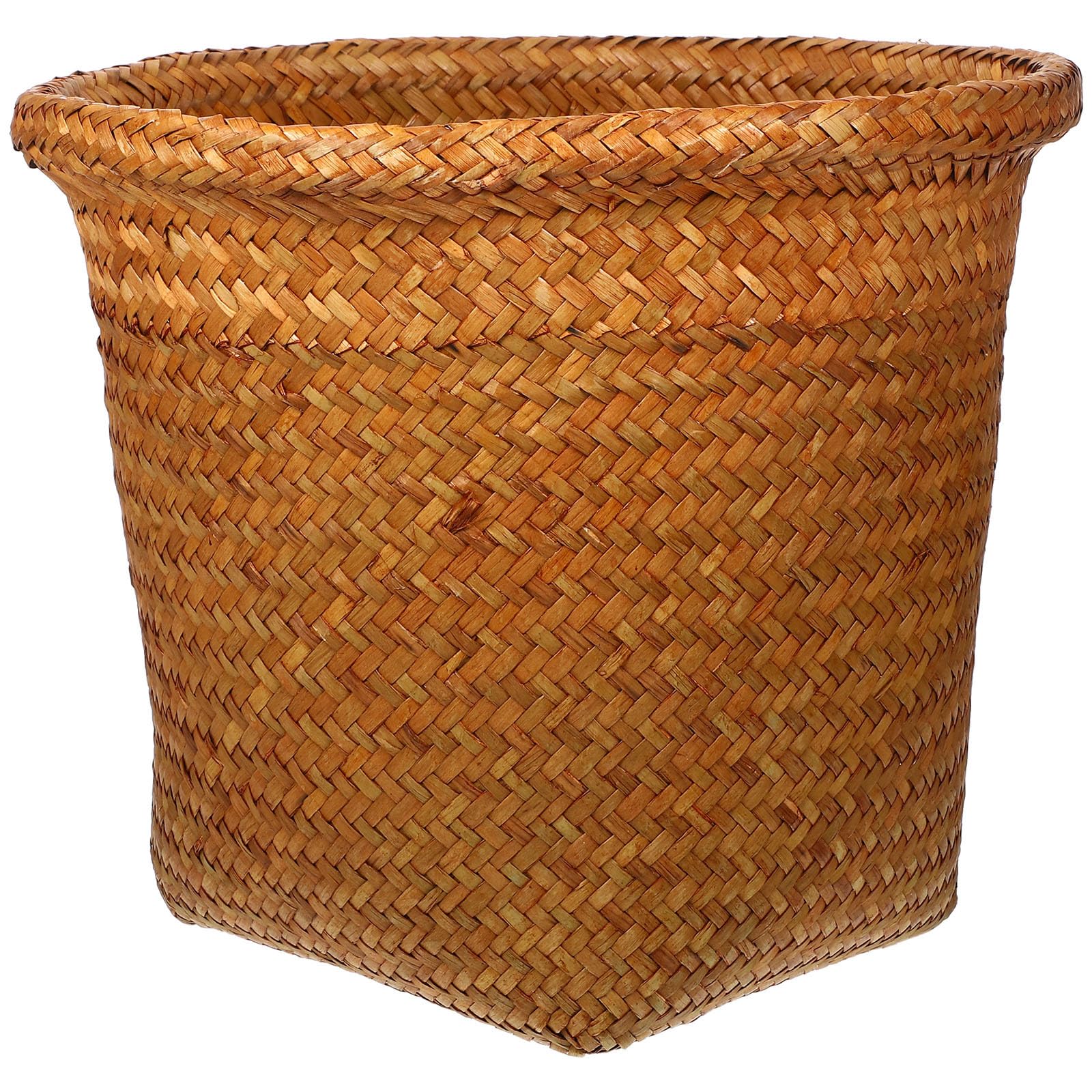 DEARMAMY Wicker Waste Basket Boho Woven Trash Can Garbage Container Bin Storage Basket Rattan Office Organizer Container Box Seagrass Planter for Bathroom