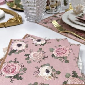 Besalily Pinkish Flowery Paper Napkins Disposable Decorative Fancy Napkins Paper for Wedding Valentine Anniversary Bridal Shower Guest (20-Count/33x33cm/3-Ply)