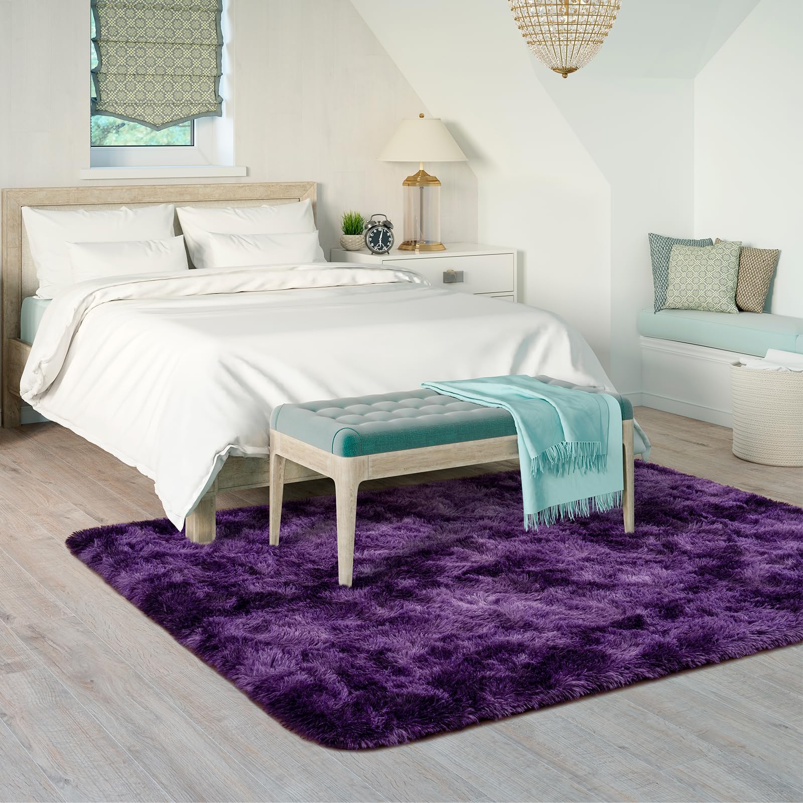 Goideal Fluffy Area Rug for Living Room Bedroom, 4 x 6 Tie-Dyed Grape Purple Rug Fuzzy Non-Slip Modern Carpet Ultra Soft Faux Fur Rugs for Dorm Kids Room Home Decor