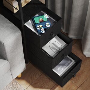 YBING Narrow Dresser, Side Table with 3 Fabric Drawers, Slim Dresser with Open Shelves, Slim Bedside Table for Bedroom, Small Spaces, Black