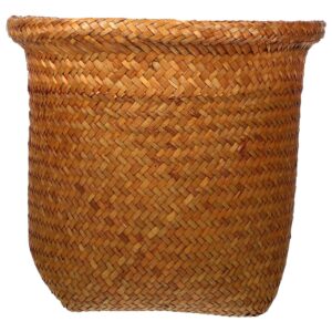 dearmamy wicker waste basket boho woven trash can garbage container bin storage basket rattan office organizer container box seagrass planter for bathroom