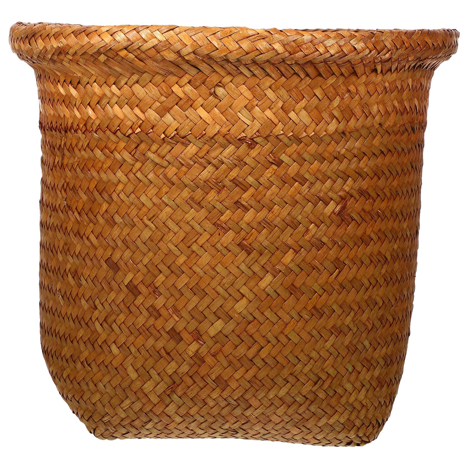 DEARMAMY Wicker Waste Basket Boho Woven Trash Can Garbage Container Bin Storage Basket Rattan Office Organizer Container Box Seagrass Planter for Bathroom