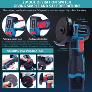 Mini Angle Grinder, 12.6V 3inch Angle Grinder with 2 * 2500mAh Batteries and 5 Grinding Wheels, Brushless Motor 19500RMP Cordless Grinder, Cutting/Deburring/Derusting Grinder Tool (Blue)