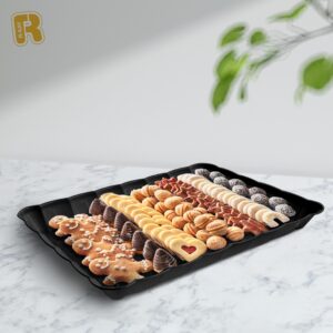 6 Pack Black Plastic Serving Trays - 9 x 13 Party Serving Trays and Platters - Black Serving Tray - Black Serving Platter Tray for Party