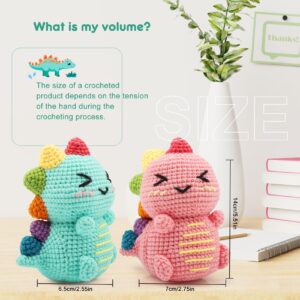 Faircosy Dinosaur Crochet Kit for Beginners: 2PCS Crochet Animal Kits for Kids & Adults - Learn to Crocheting Cute Amigurumi Starter Kit with Written Pattern & Video Tutorials (40%+ Yarn Extra)