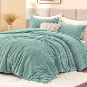 ChiXpace Fluffy Comforter Set - Furry Leaves Pattern Faux Fur Bed Set, Winter Ultra Soft Fuzzy Comfort Set, Velvet Bedding Set for Bed