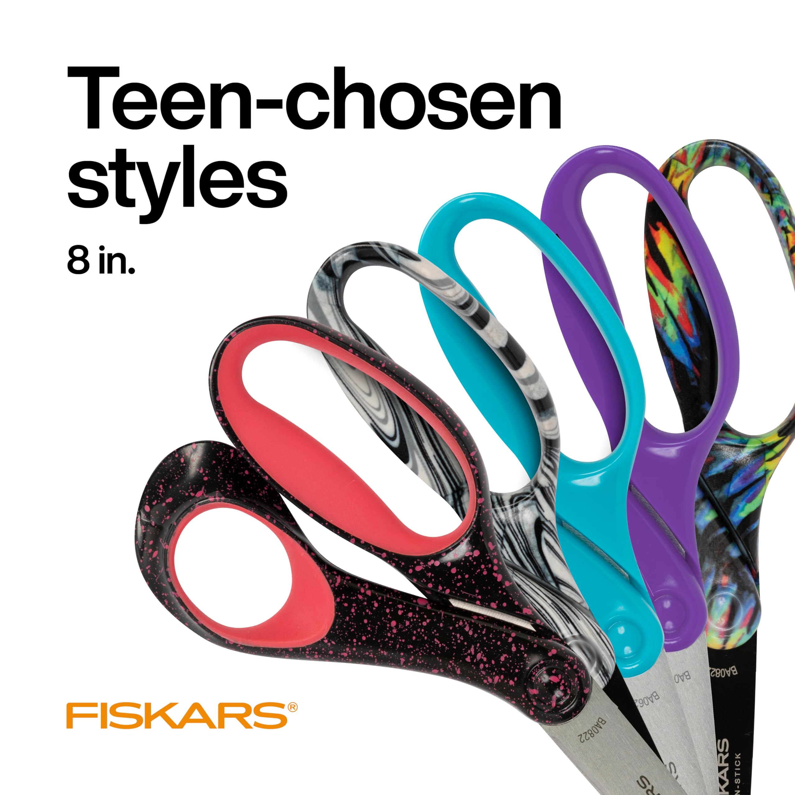 Fiskars 8" Left-Handed Softgrip Teen Scissors for Ages 15+ - Scissors for School or Crafting, Back to School Supplies, Blue Speckled