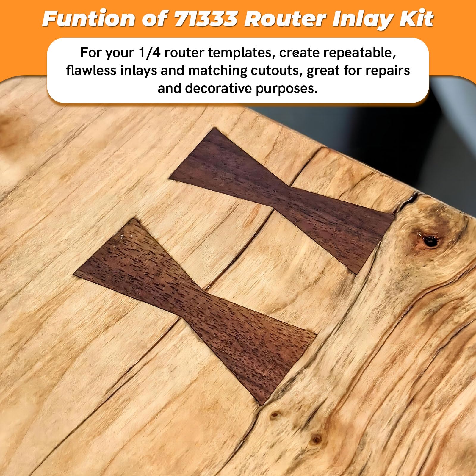 71333 Router Bits Solid Brass Inlay Kit for 1/4 Templates for High RPM Routing, Includes 1/8" Carbide Router Bit/Cutter + 1/4" Shank, Universal Bushing, Retainer Nut, Collar and Alignment Pin