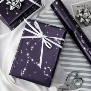 MAYPLUSS Reversible Cosmic Galaxy Gift Wrap - 17.3in * 32.8 Ft - Navy Blue Vibrant Starry Star Shine Outer Space Planetary Pattern Roll Gift Wrapping Paper for Birthday, Wedding, Party DIY Craft