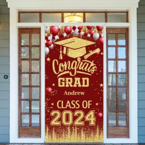 xhcygwy maroon and gold graduation decorations class of 2024 banner personalized graduation door cover with 52 alphabets stickers,congrats grad 2024 graduation party