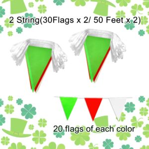 LZXING 100 Feet Green Red White Pennant Banner Flags Christmas Mexican Italian Party Triangle Hanging Bunting Flag Garland Graduation Wedding Baby Shower Birthday Party Favors