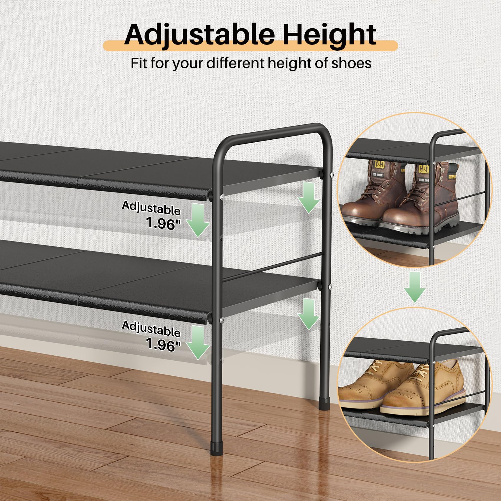 Prevent Soil Detachment Easy to Clean Expandable Shoe Rack, 2 Tier Adjustable Metal Small Shoe Rack for Closet Door Entrance,Shoe Storage Shelves Shoe Racks Organizer for Entryway,Garage,Hallway