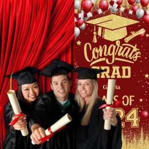 XHCYGWY Maroon and Gold Graduation Decorations Class of 2024 Banner Personalized Graduation Door Cover with 52 Alphabets Stickers,Congrats Grad 2024 Graduation Party