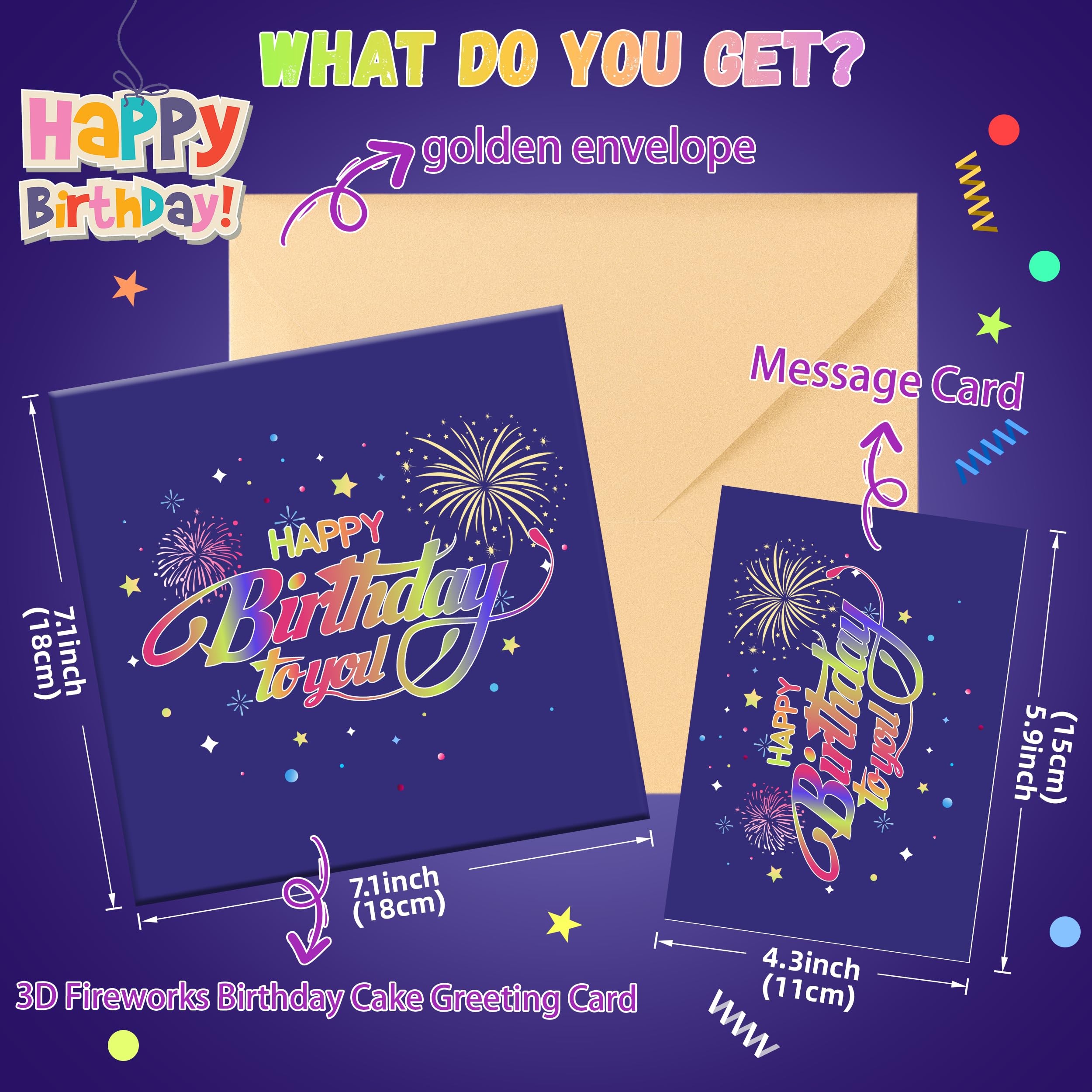 Lupow Pop up Birthday Cards,Musical Happy Birthday Card with Light Up Fireworks,Funny Birthday Gift Card for Women Men Husband Mom Kids Friend Grandpa and Grandma