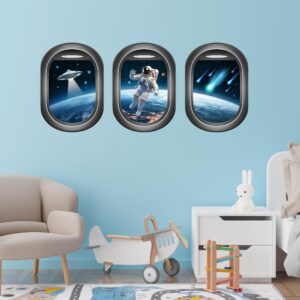 Glow in The Dark 3D Space Wall Decals, Set of 3 Galaxy Window Stickers for Wall, Space Themed Room Decor for Kids Boys (Blue)