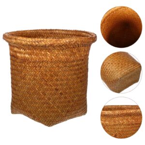 DEARMAMY Wicker Waste Basket Boho Woven Trash Can Garbage Container Bin Storage Basket Rattan Office Organizer Container Box Seagrass Planter for Bathroom