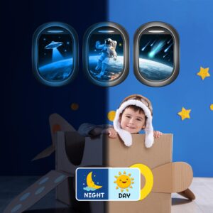 Glow in The Dark 3D Space Wall Decals, Set of 3 Galaxy Window Stickers for Wall, Space Themed Room Decor for Kids Boys (Blue)