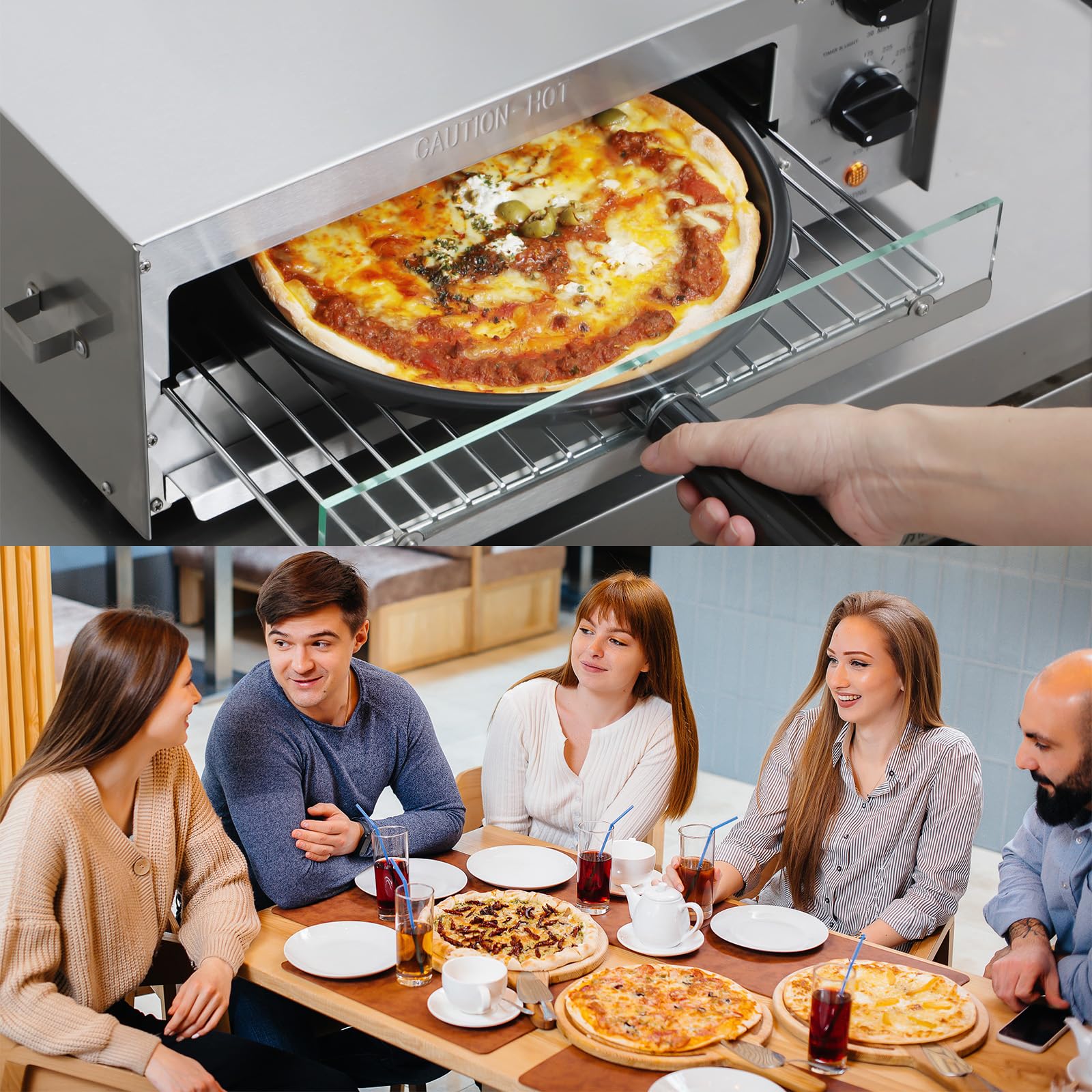 CROSSON Countertop Electric Frozen Pizza Oven For Indoors with 30-minitue Timer,Glass Door and Interior Light,Commercial Pizza Maker for Restaurant and Home Use,120V/1550W (13 Inch)